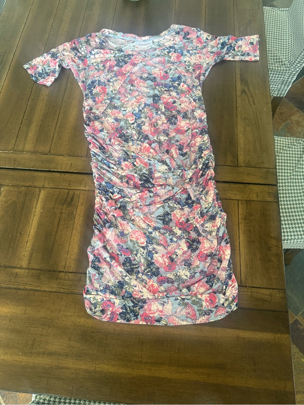 Motherhood Floral Ruched Midi Dress - Pink & Blue
